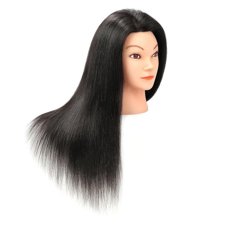 Armmu 20-22" 100% Human Hair Mannequin Head Hair Practice Training Head Cosmotology Doll Head for Hairdressers with Clamp- Natural Black - Image 5